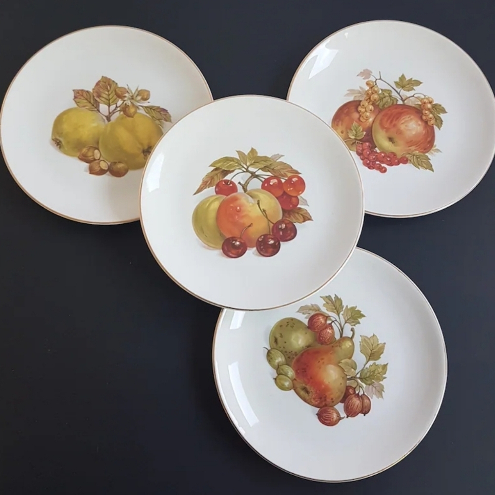 Myott Fine Ironstone Salad Plates: Fruit & Nut Design, Set of 4